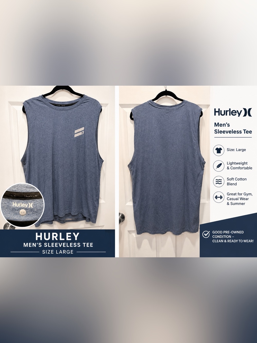 Hurley Men's Tank Top Blue Heather with Small Logo